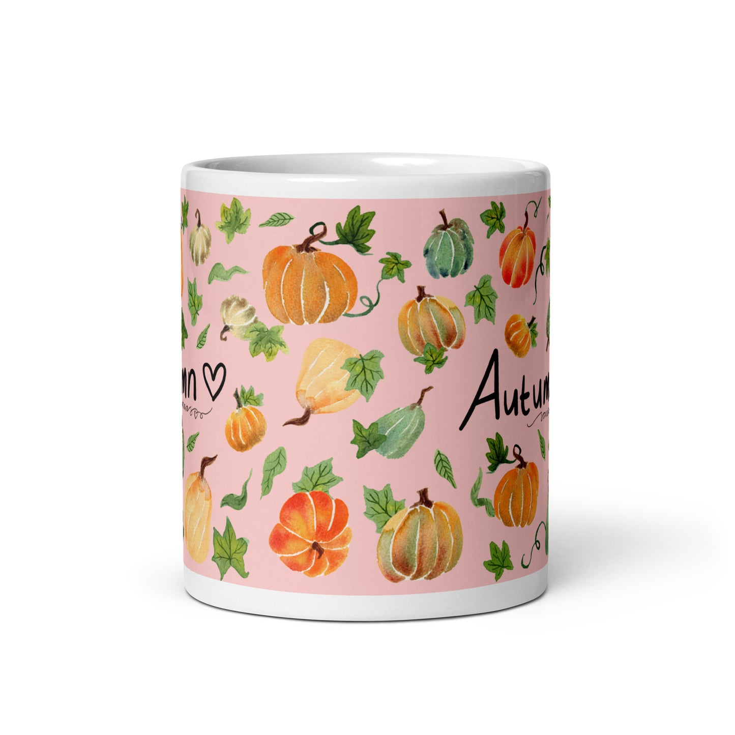 White glossy mug - Autumn Pumpkins Pink