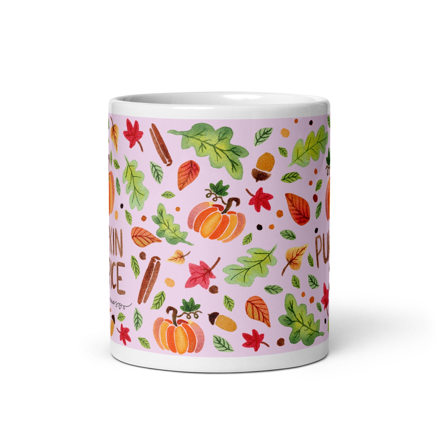 White glossy mug - Pink Autumn Pumpkin Spice