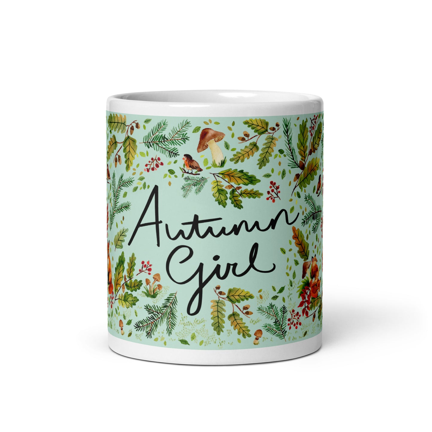 White glossy mug - Autumn Girl - Green