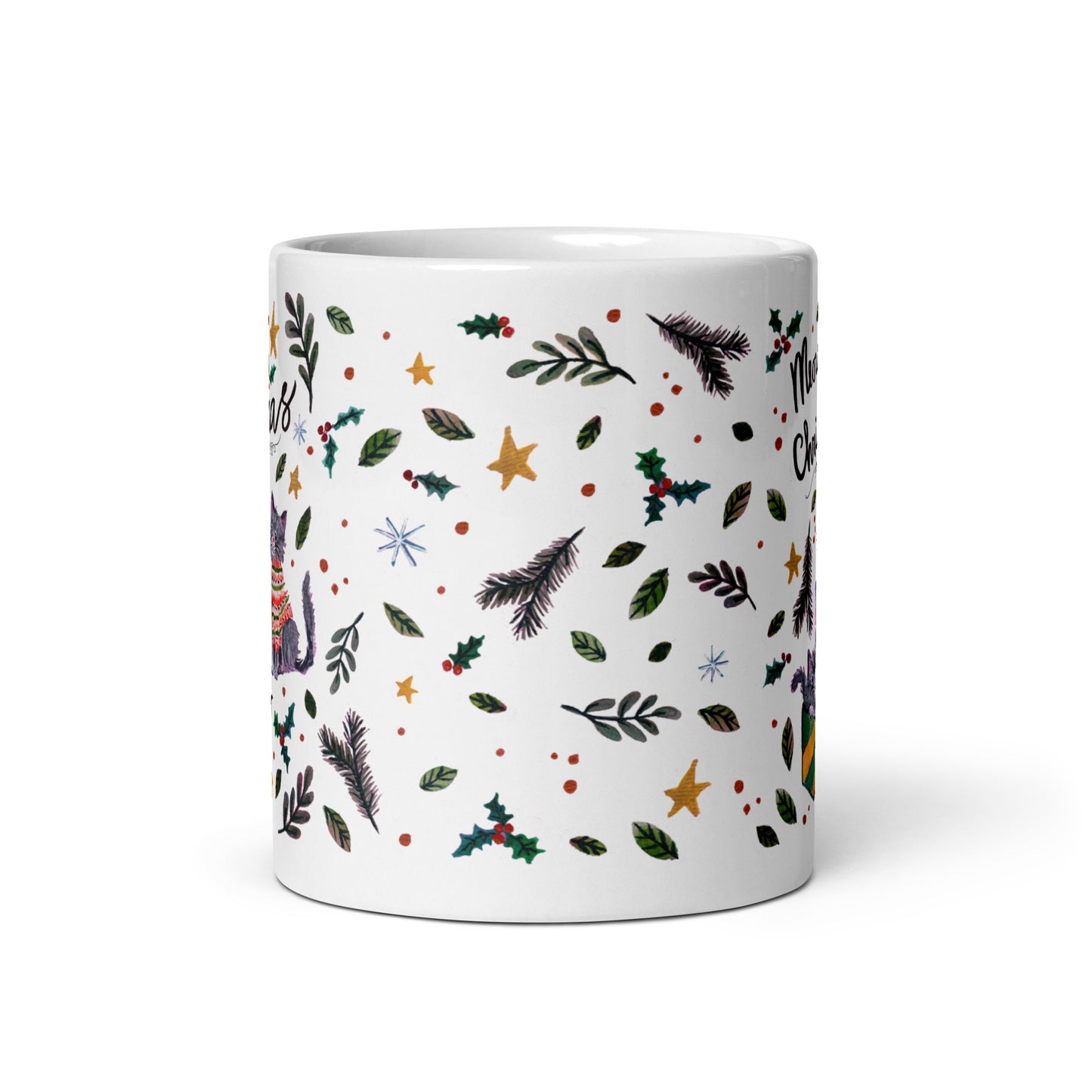 🎄 Meowy Christmas Cat Mug – Whimsical Watercolor Cats in Christmas Sweaters & Gift Boxes 😺🎁✨ Glossy Ceramic Holiday Mug - SANDRAAS