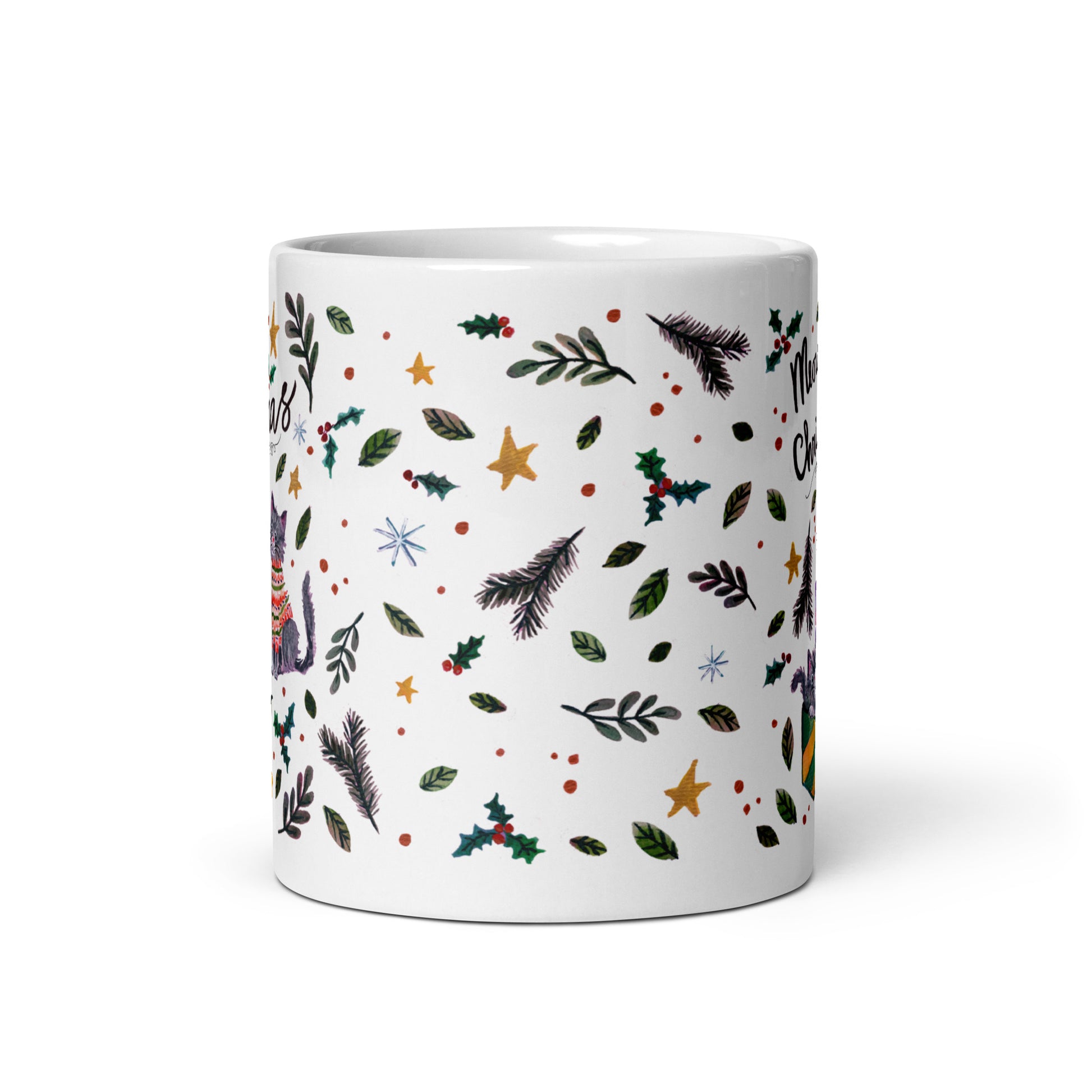🎄 Meowy Christmas Cat Mug – Whimsical Watercolor Cats in Christmas Sweaters & Gift Boxes 😺🎁✨ Glossy Ceramic Holiday Mug - SANDRAAS