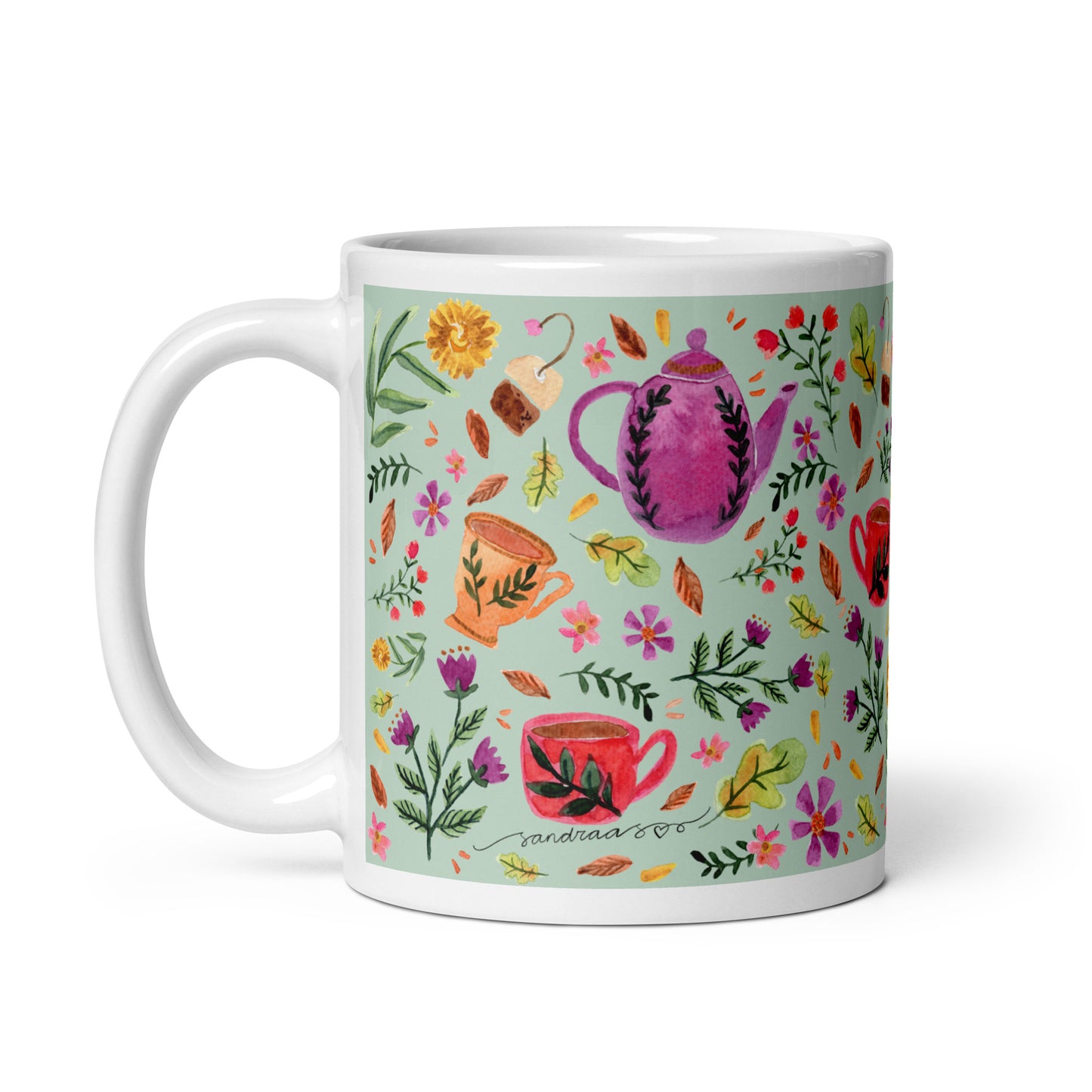 White glossy mug - Cozy Autumn Tea Green