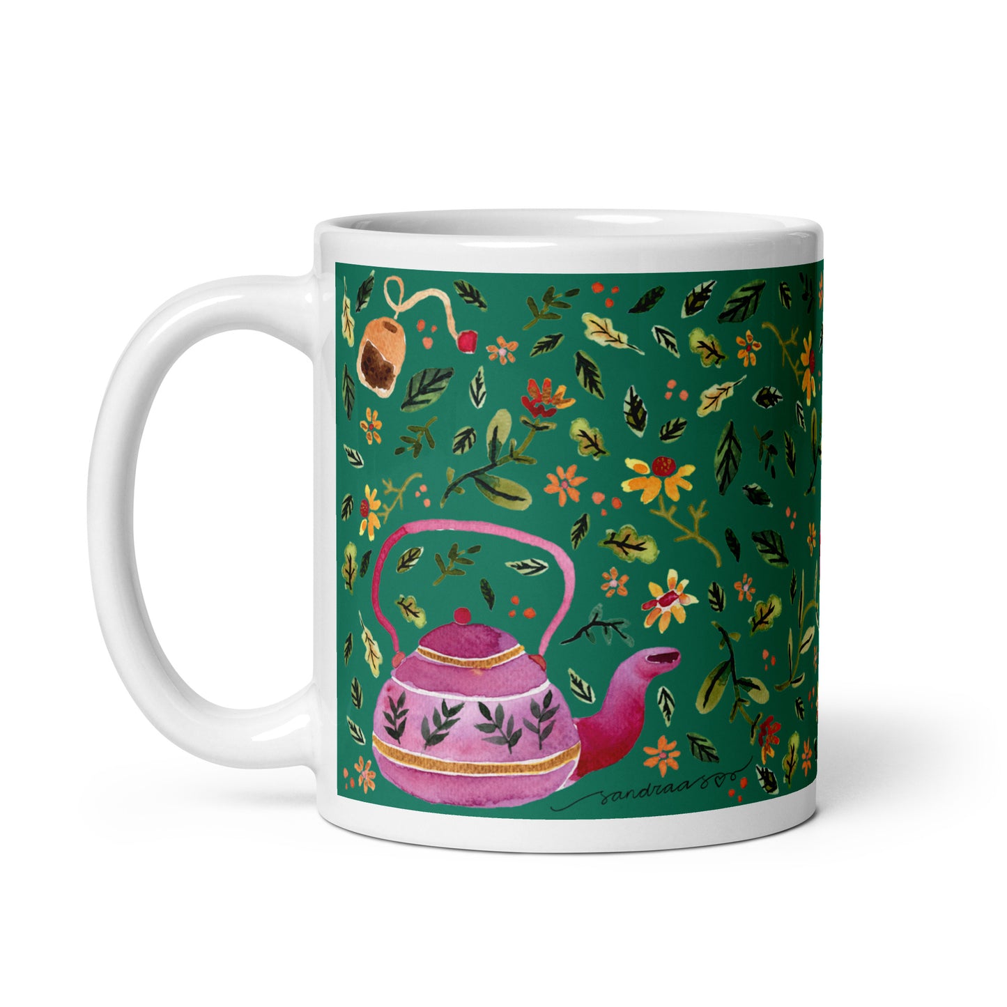 White glossy mug - Cozy Autumn Tea Dark Green