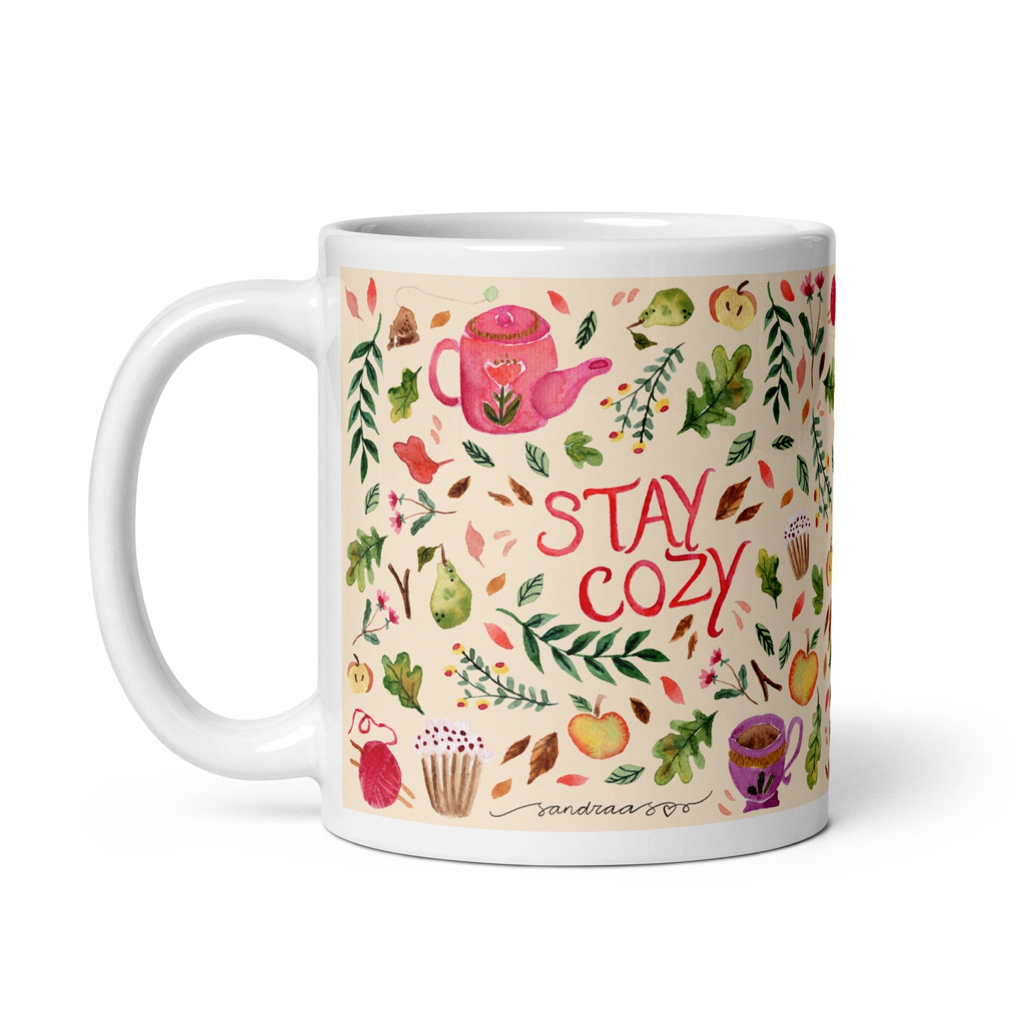 White glossy mug - Stay Cozy Autumn Light Cream