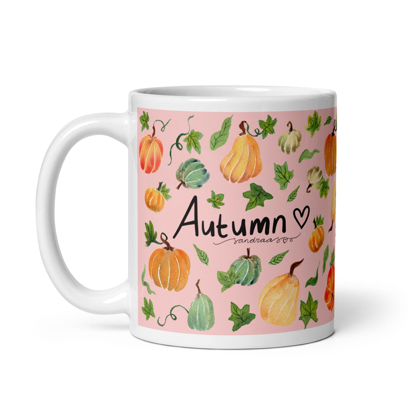 White glossy mug - Autumn Pumpkins Pink