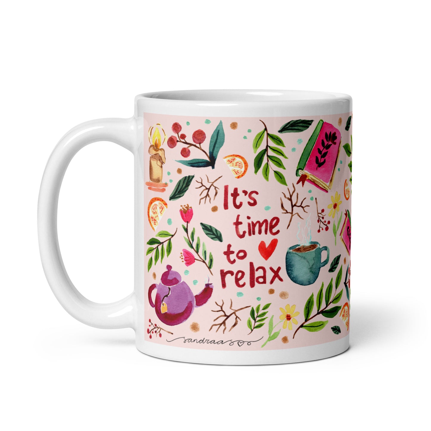 White glossy mug - Cozy Vibes - Autumn - Time to relax