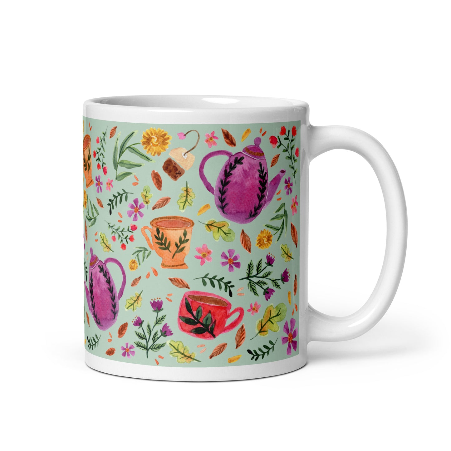 White glossy mug - Cozy Autumn Tea Green