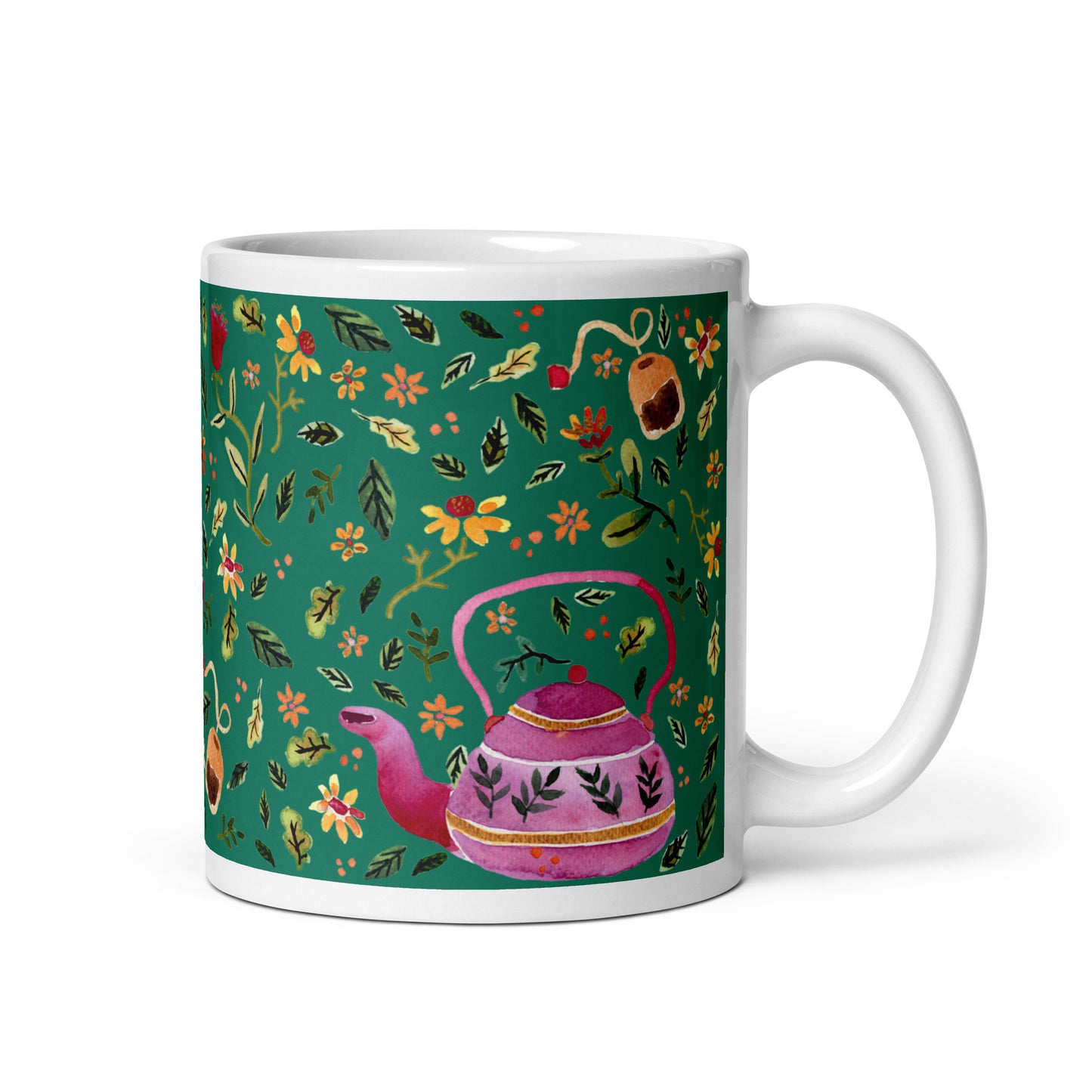 White glossy mug - Cozy Autumn Tea Dark Green