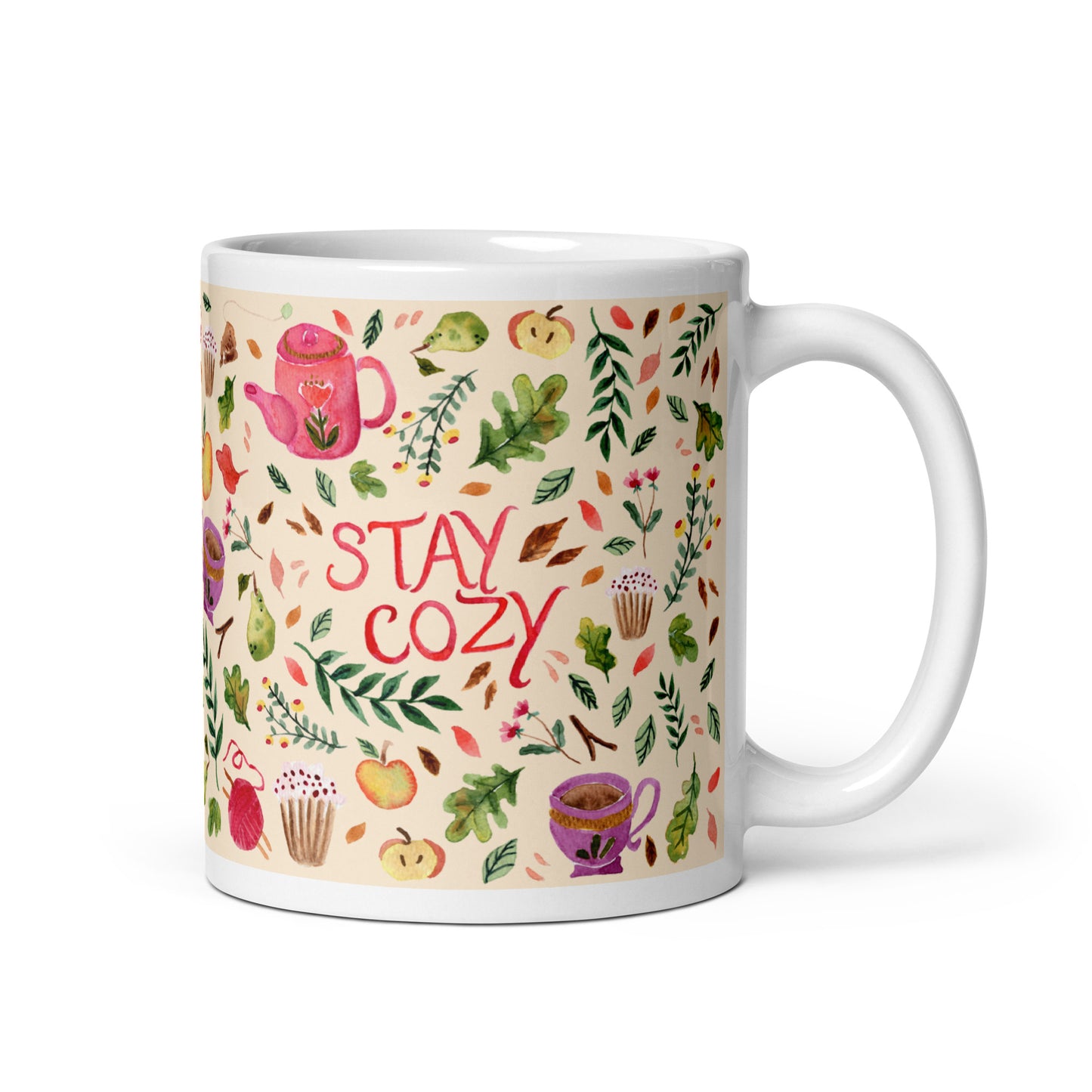 White glossy mug - Stay Cozy Autumn Light Cream