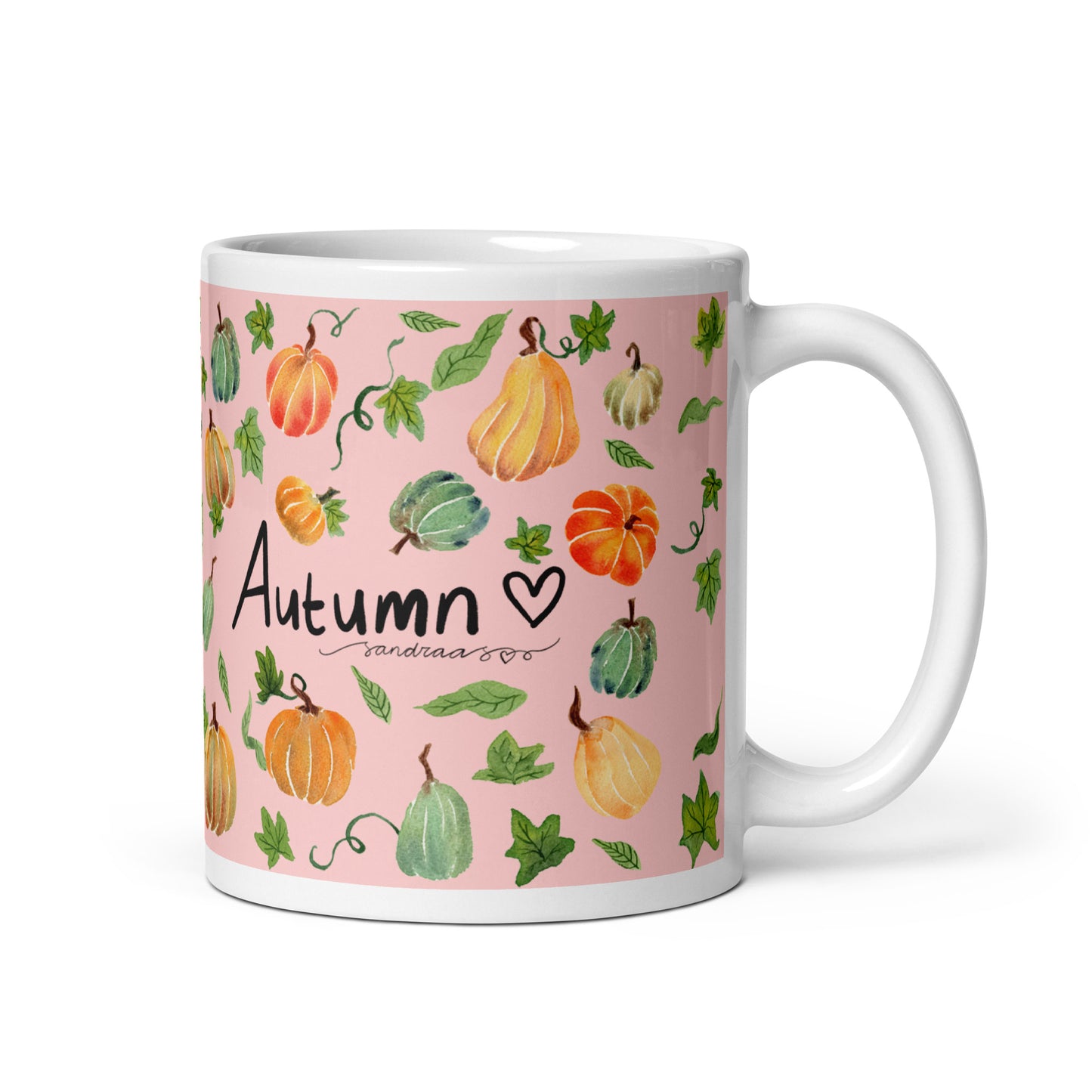 White glossy mug - Autumn Pumpkins Pink