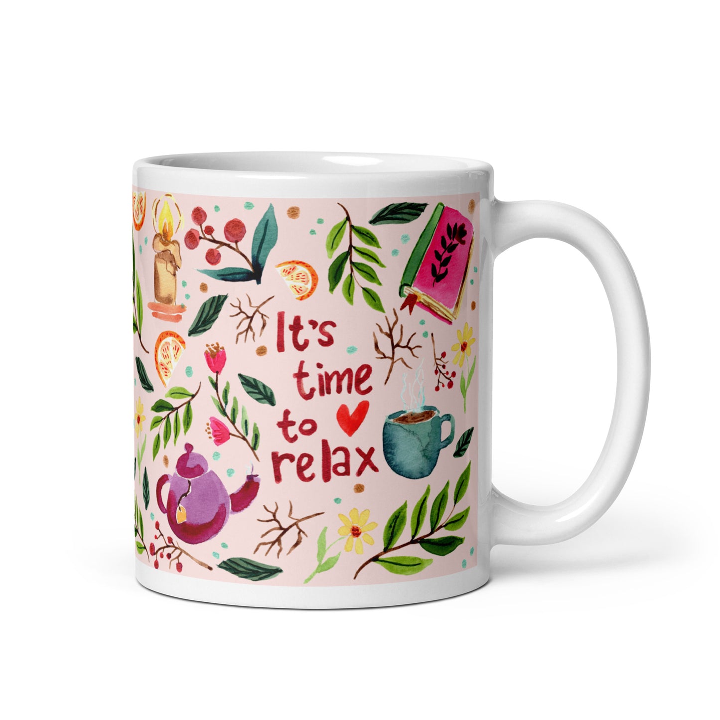 White glossy mug - Cozy Vibes - Autumn - Time to relax