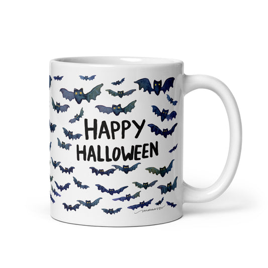 White glossy mug - Happy Halloween - Bats