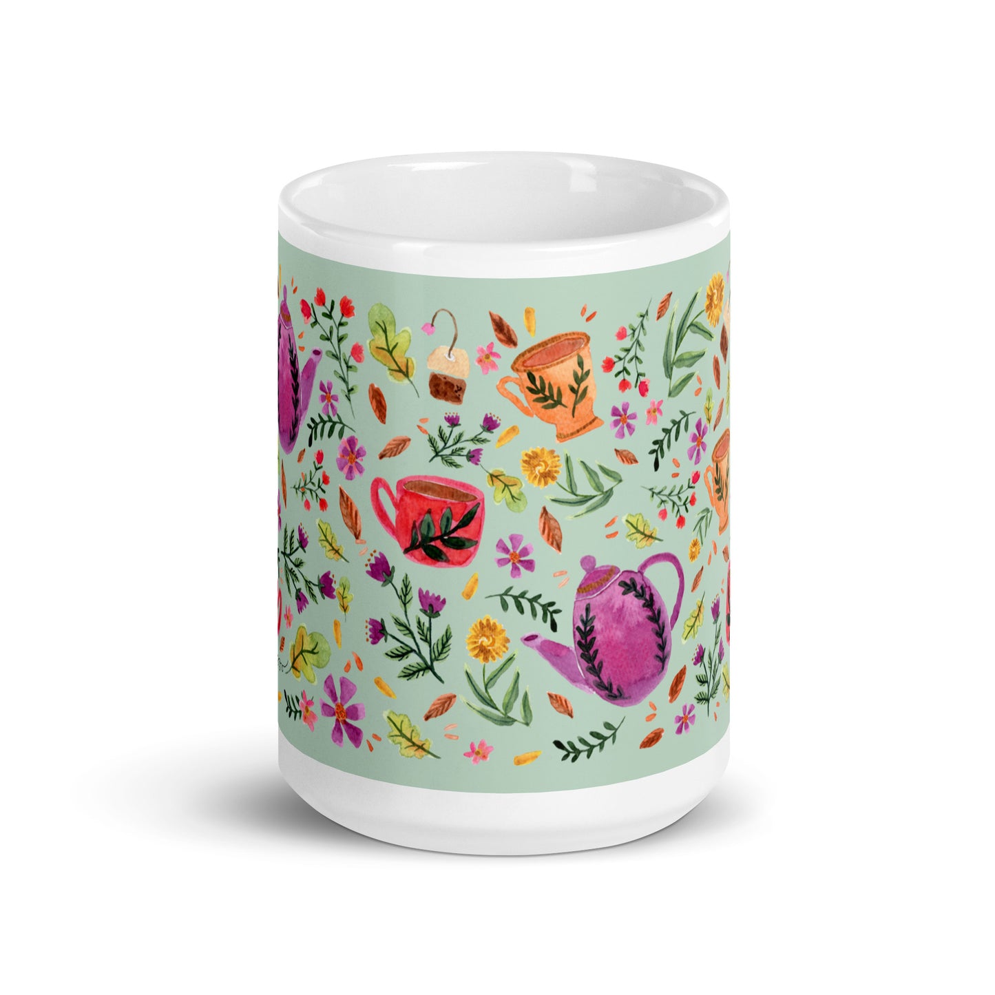 White glossy mug - Cozy Autumn Tea Green