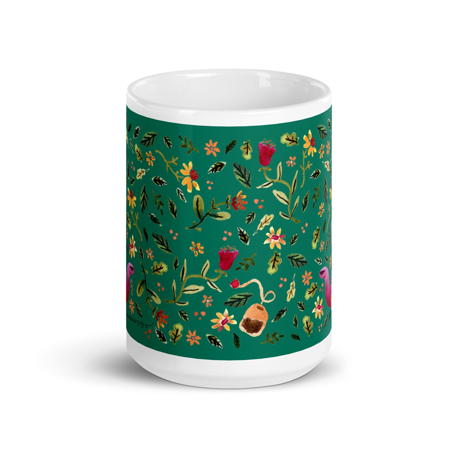 White glossy mug - Cozy Autumn Tea Dark Green