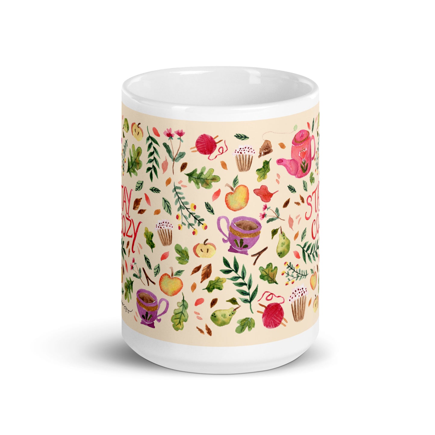 White glossy mug - Stay Cozy Autumn Light Cream