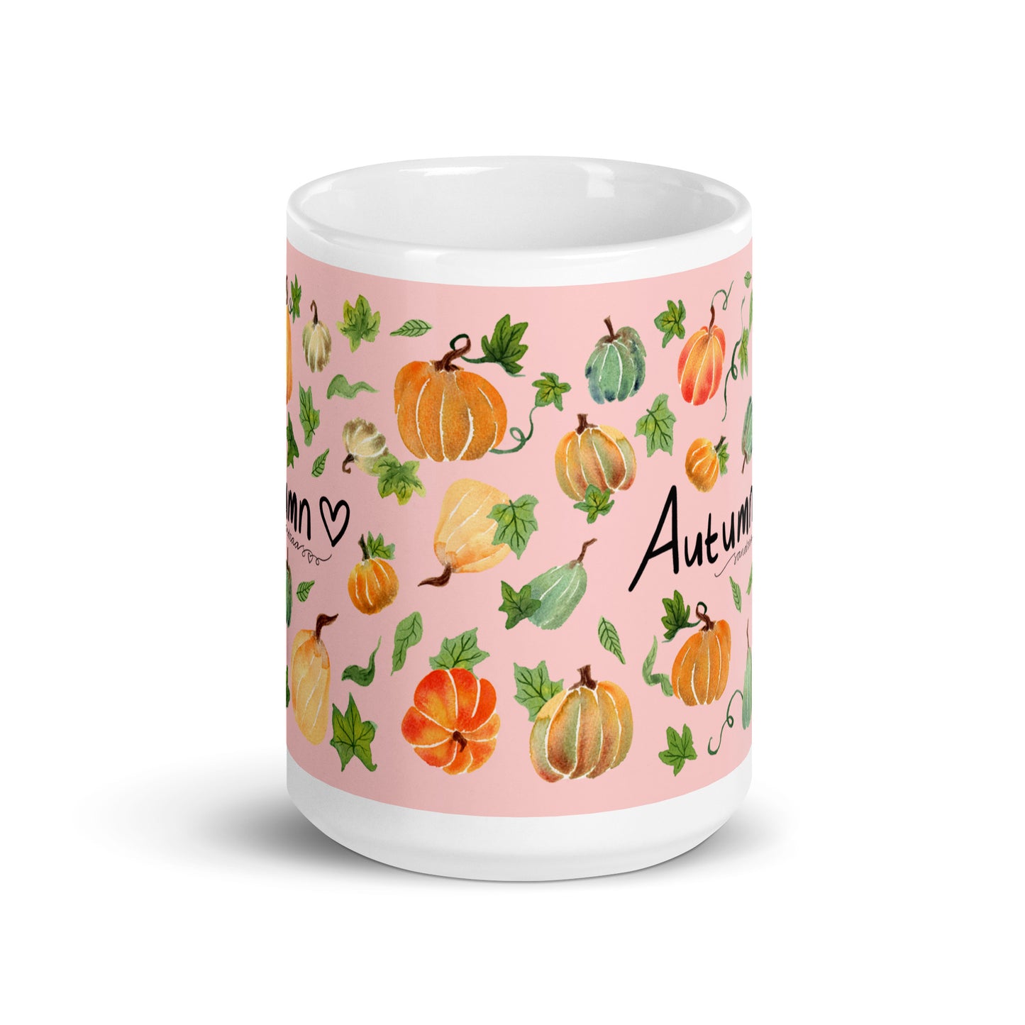 White glossy mug - Autumn Pumpkins Pink