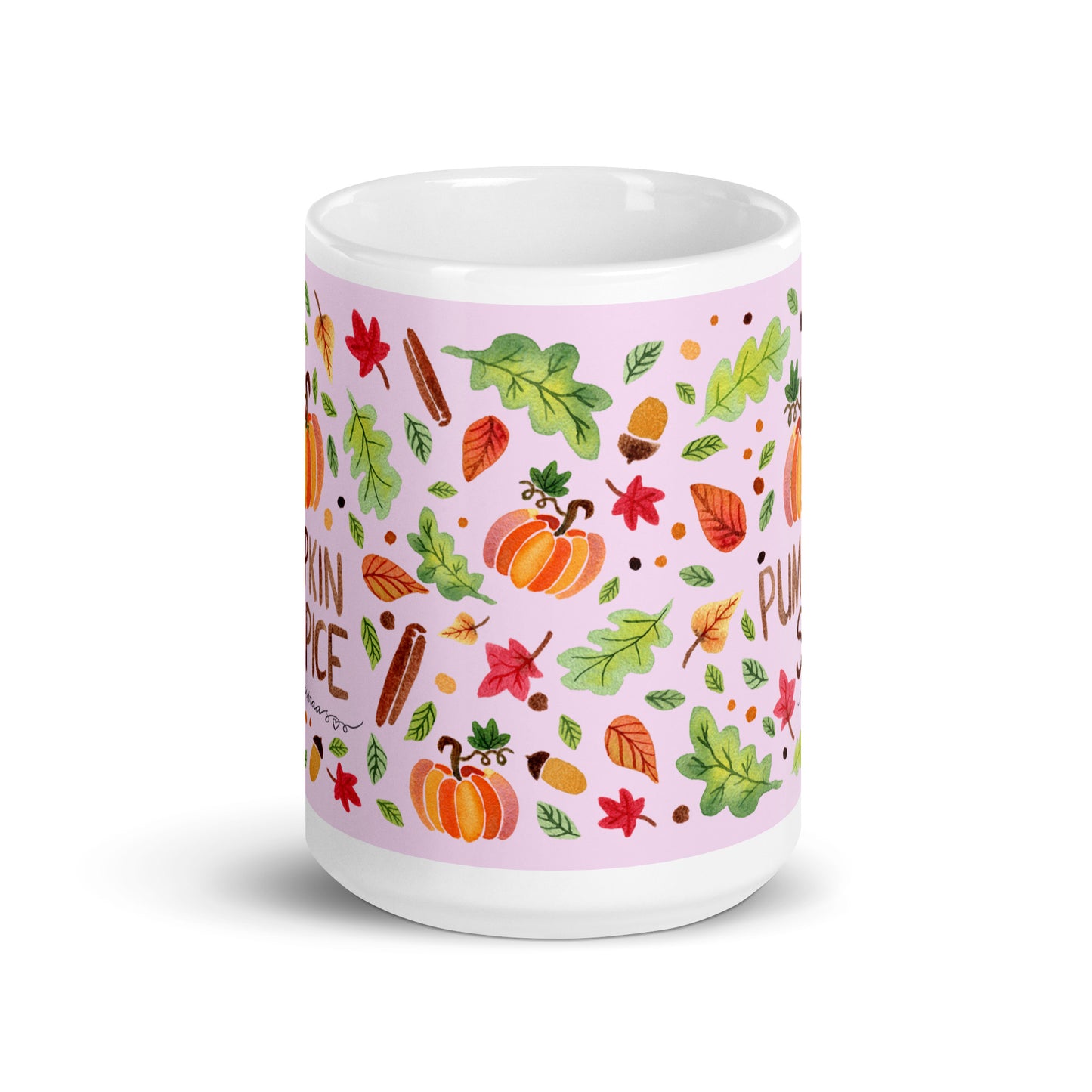 White glossy mug - Pink Autumn Pumpkin Spice