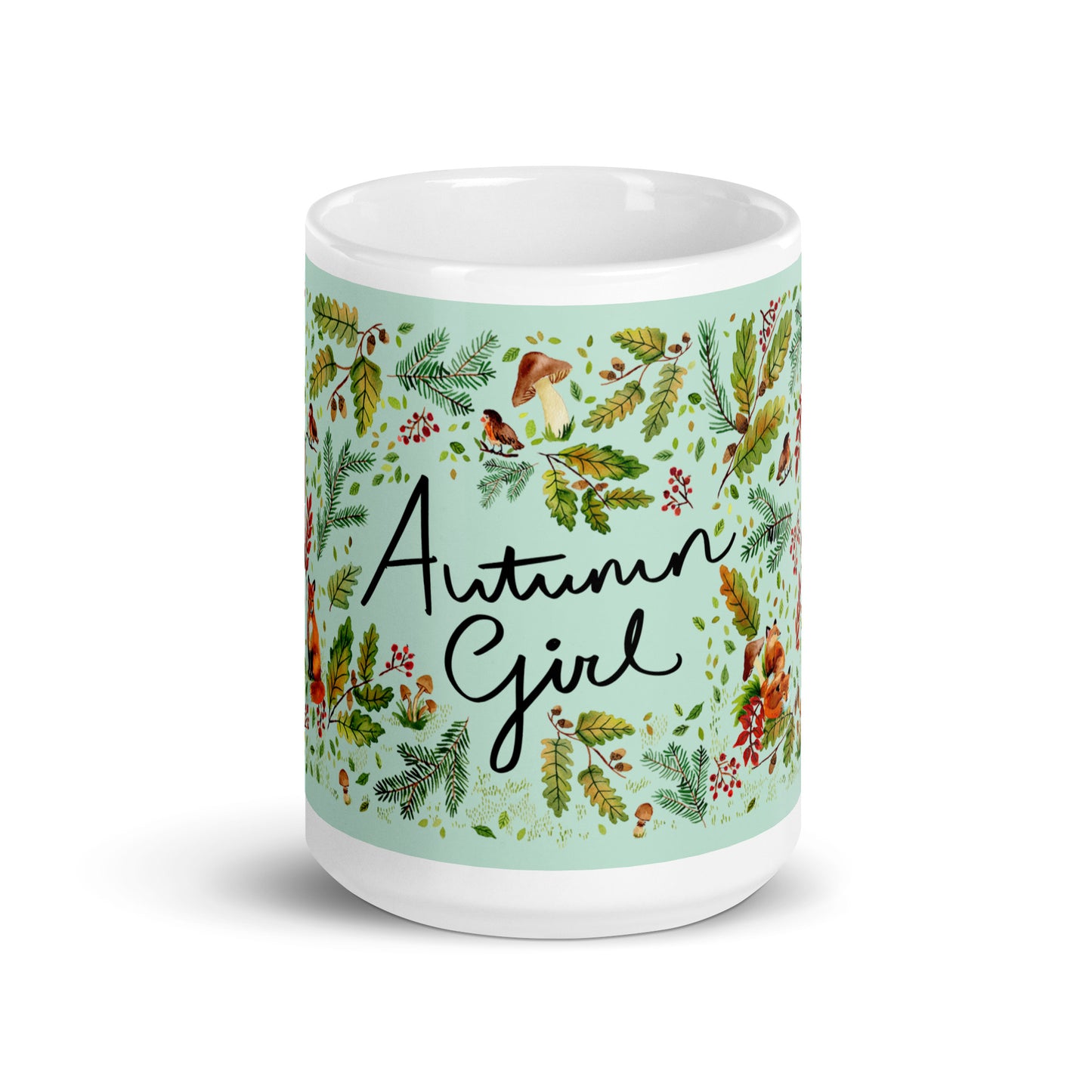 White glossy mug - Autumn Girl - Green