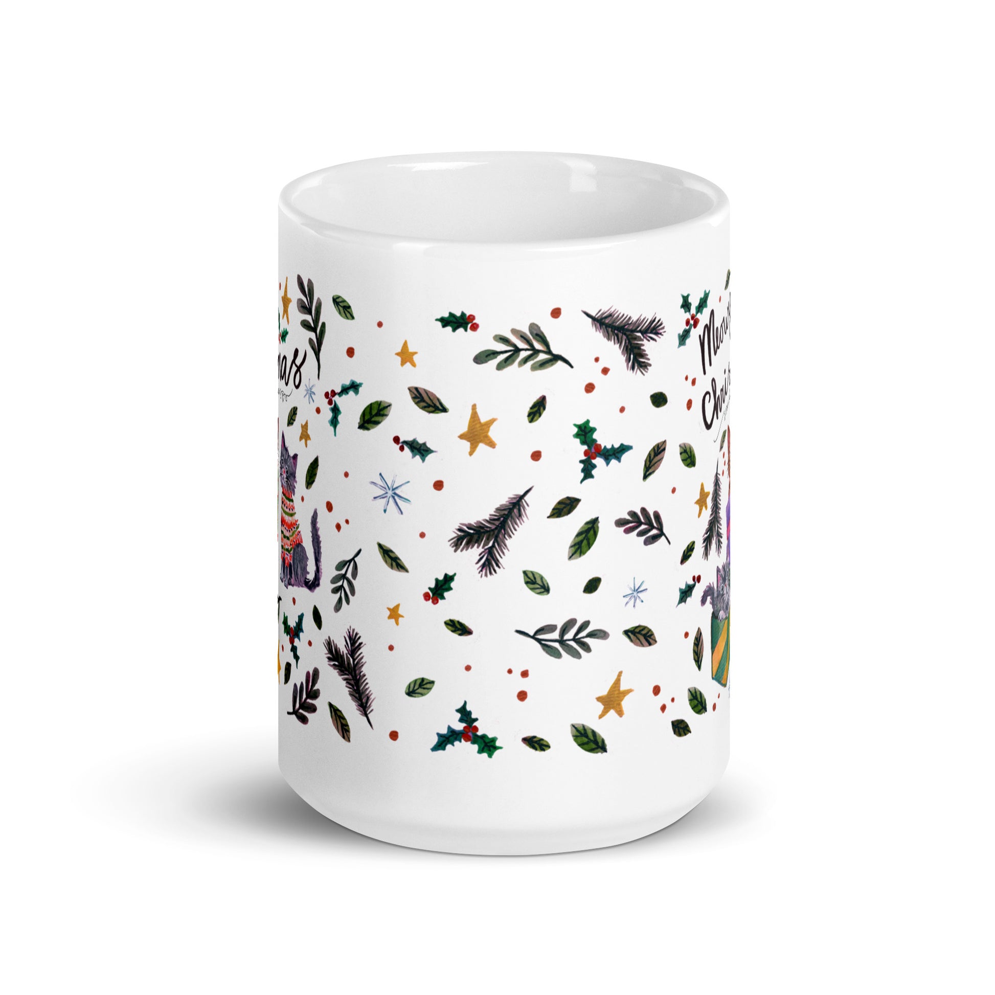 🎄 Meowy Christmas Cat Mug – Whimsical Watercolor Cats in Christmas Sweaters & Gift Boxes 😺🎁✨ Glossy Ceramic Holiday Mug - SANDRAAS