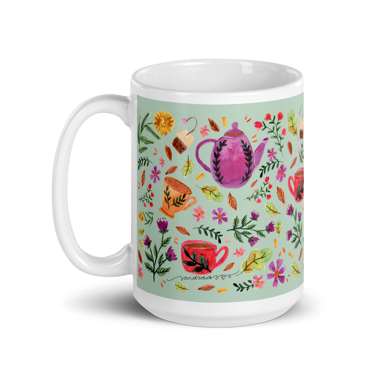 White glossy mug - Cozy Autumn Tea Green