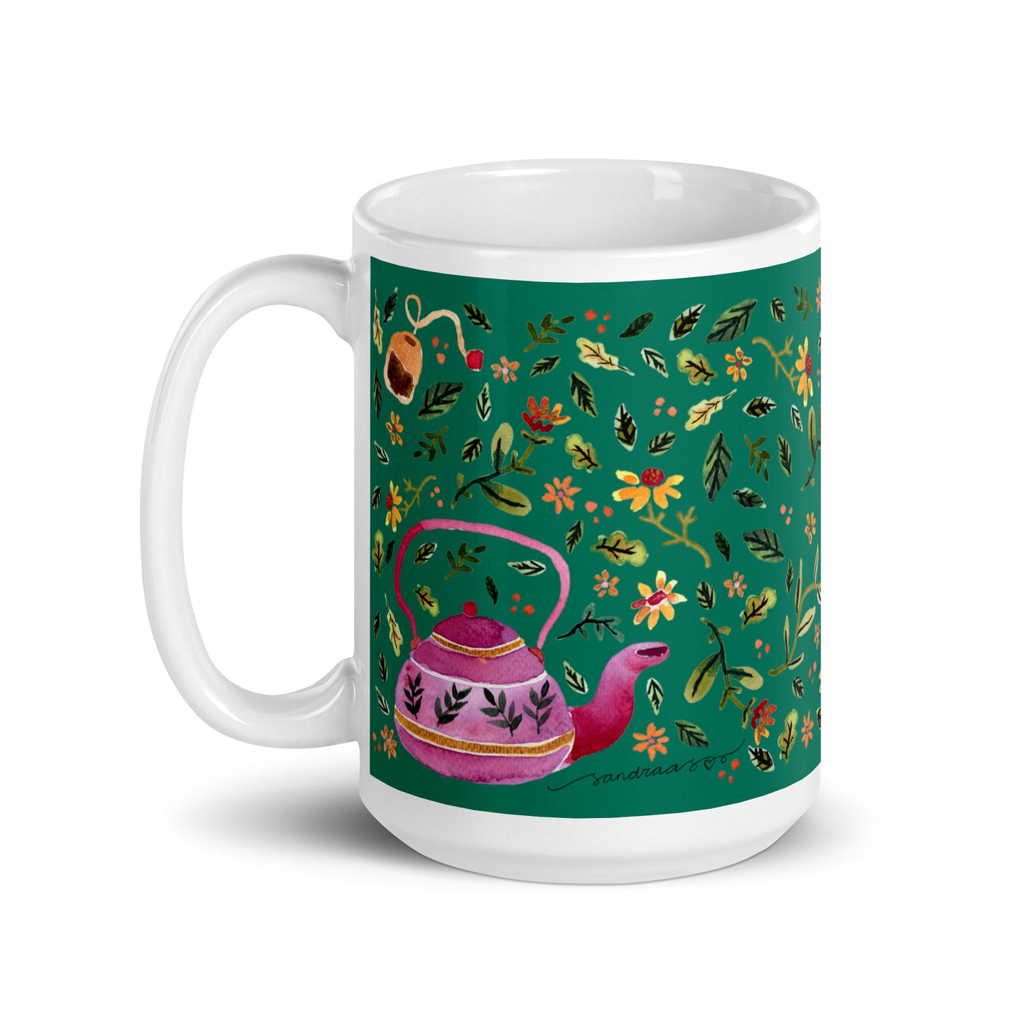 White glossy mug - Cozy Autumn Tea Dark Green