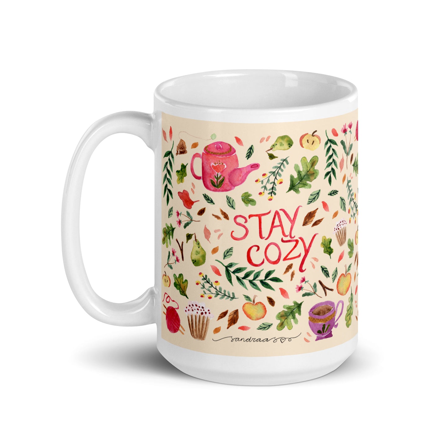 White glossy mug - Stay Cozy Autumn Light Cream