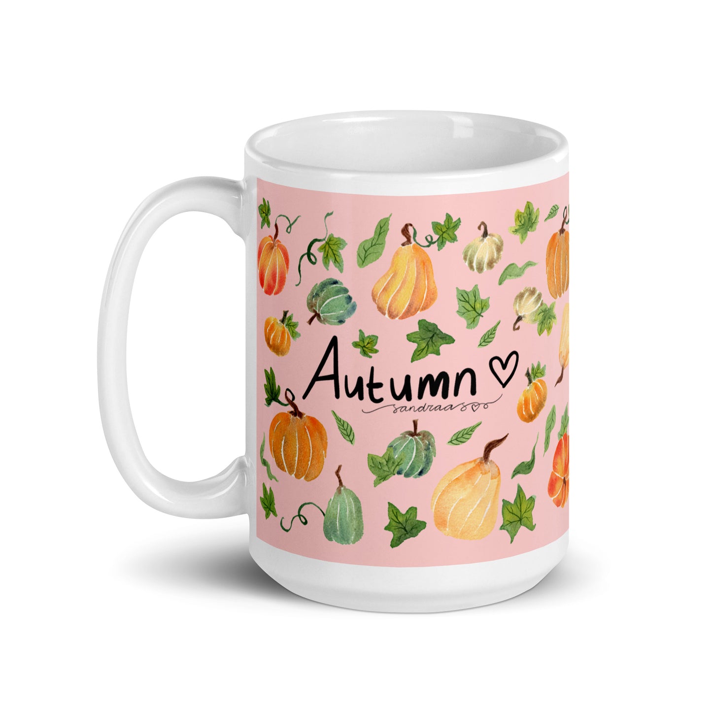 White glossy mug - Autumn Pumpkins Pink