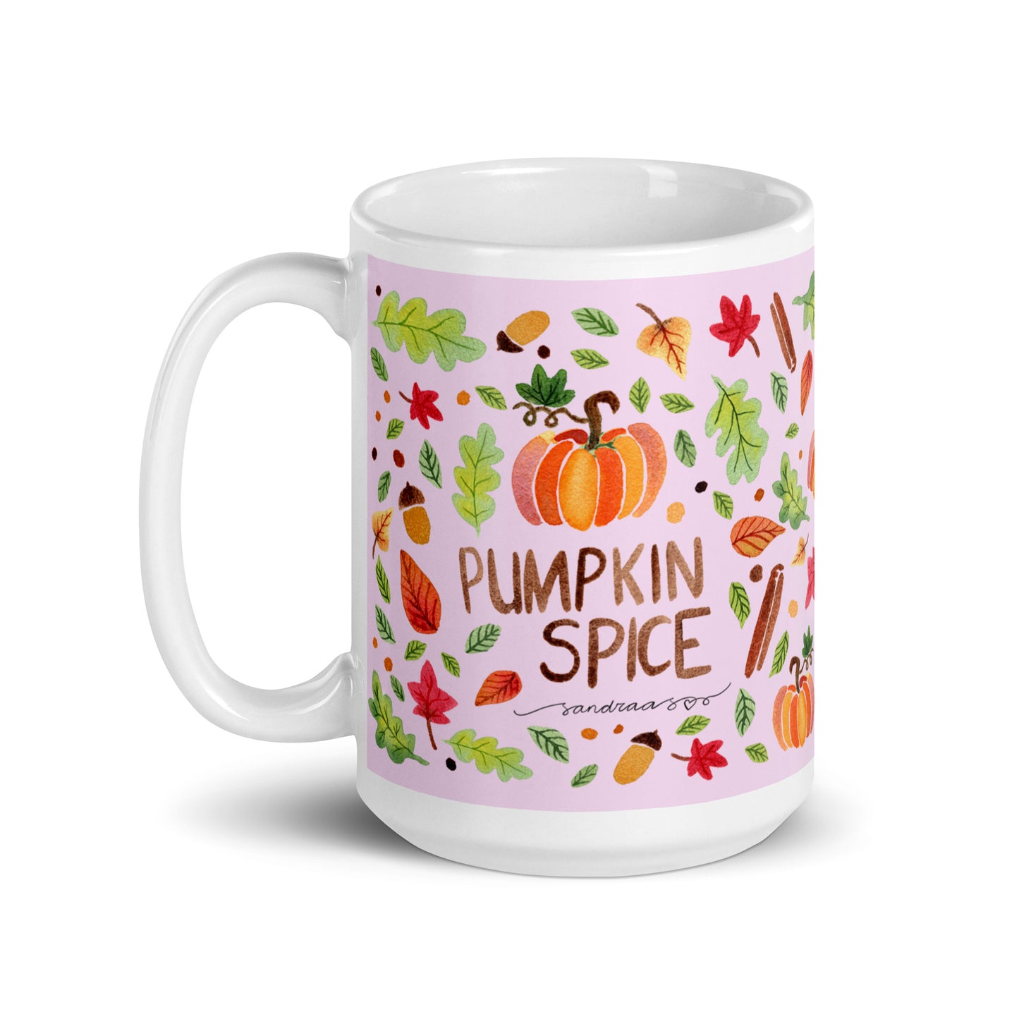 White glossy mug - Pink Autumn Pumpkin Spice