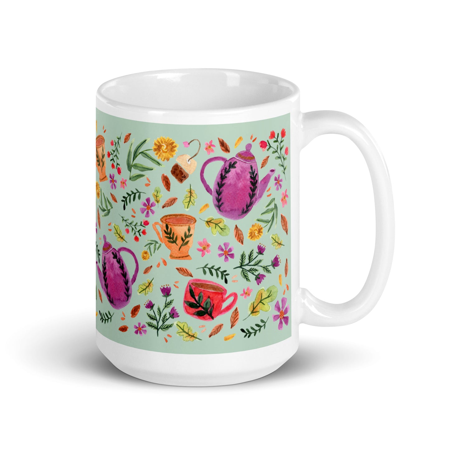 White glossy mug - Cozy Autumn Tea Green