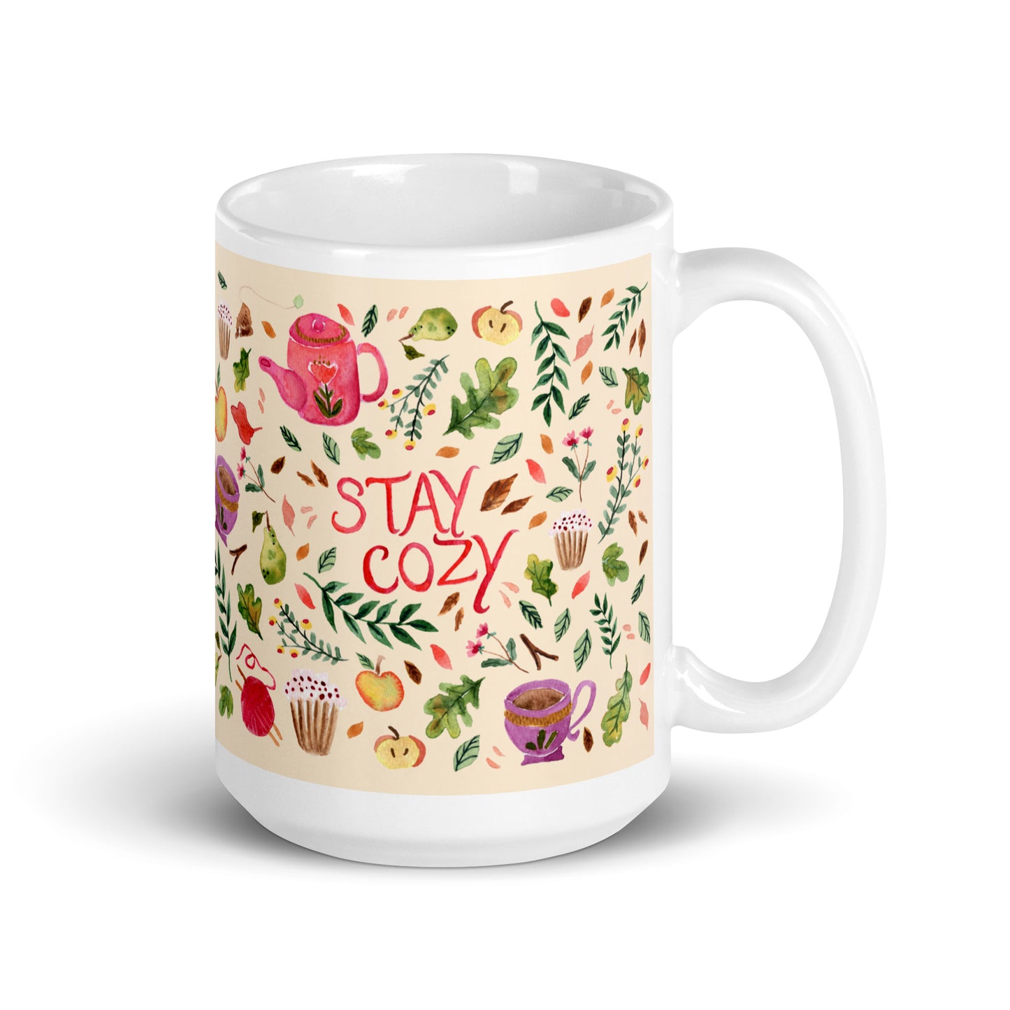 White glossy mug - Stay Cozy Autumn Light Cream