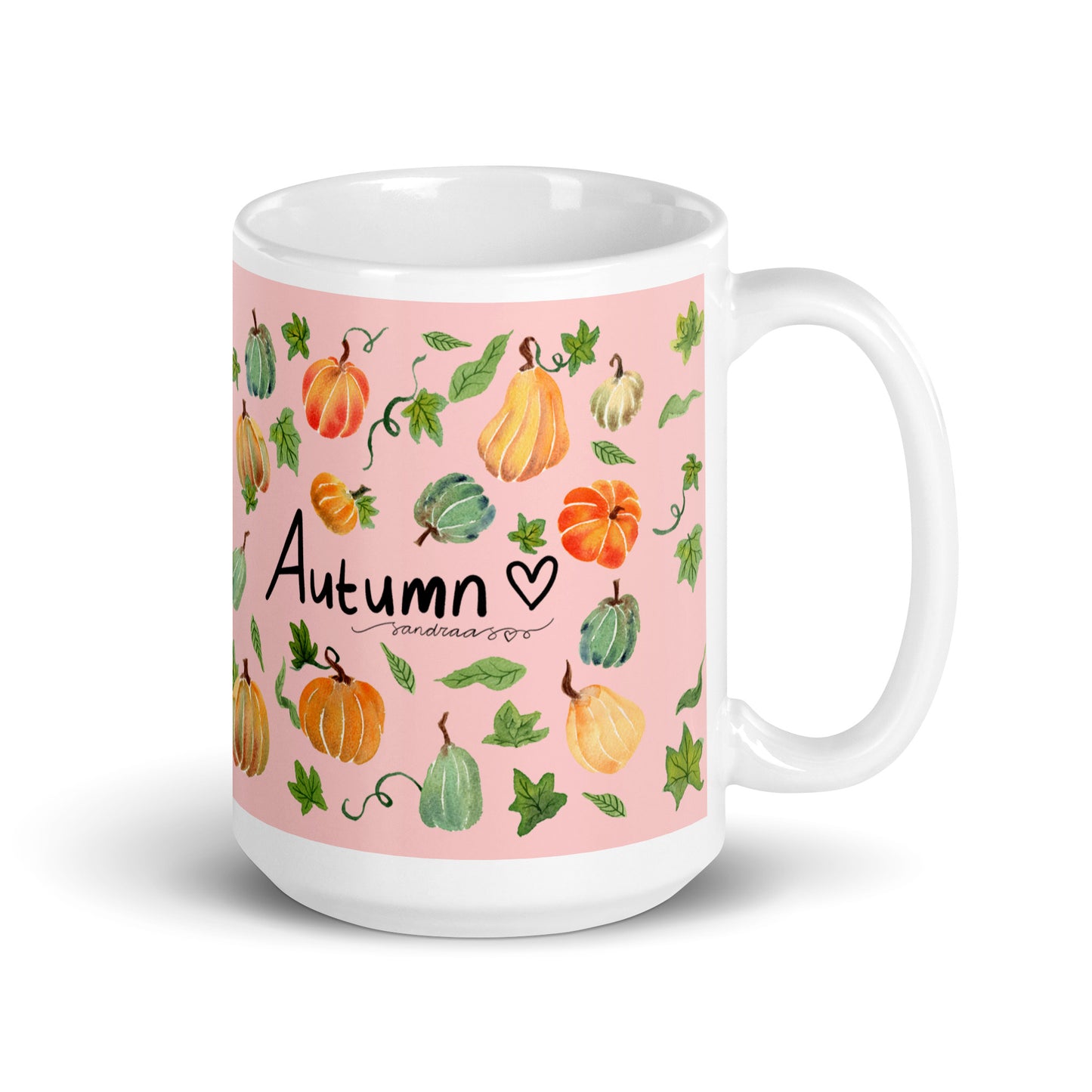 White glossy mug - Autumn Pumpkins Pink