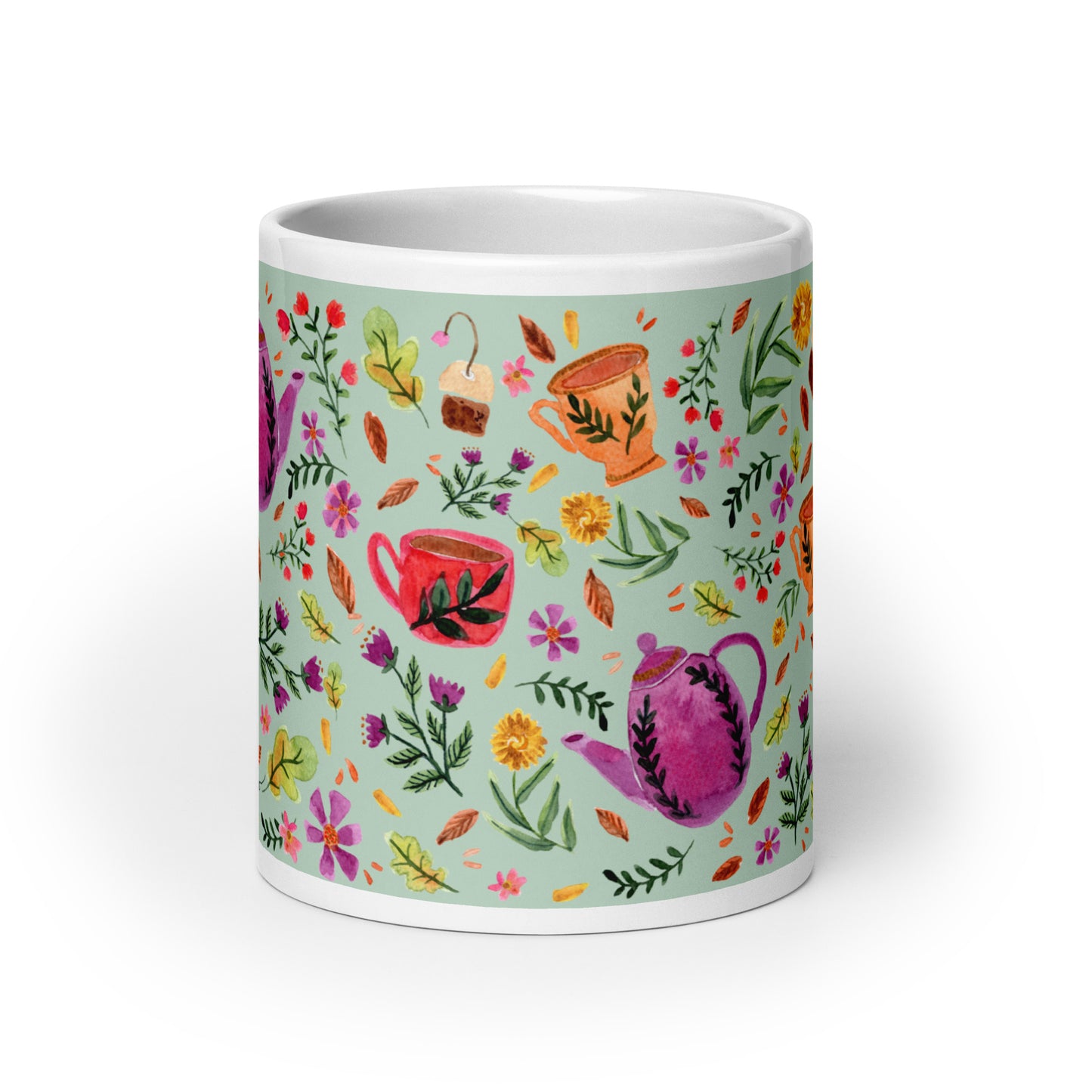 White glossy mug - Cozy Autumn Tea Green