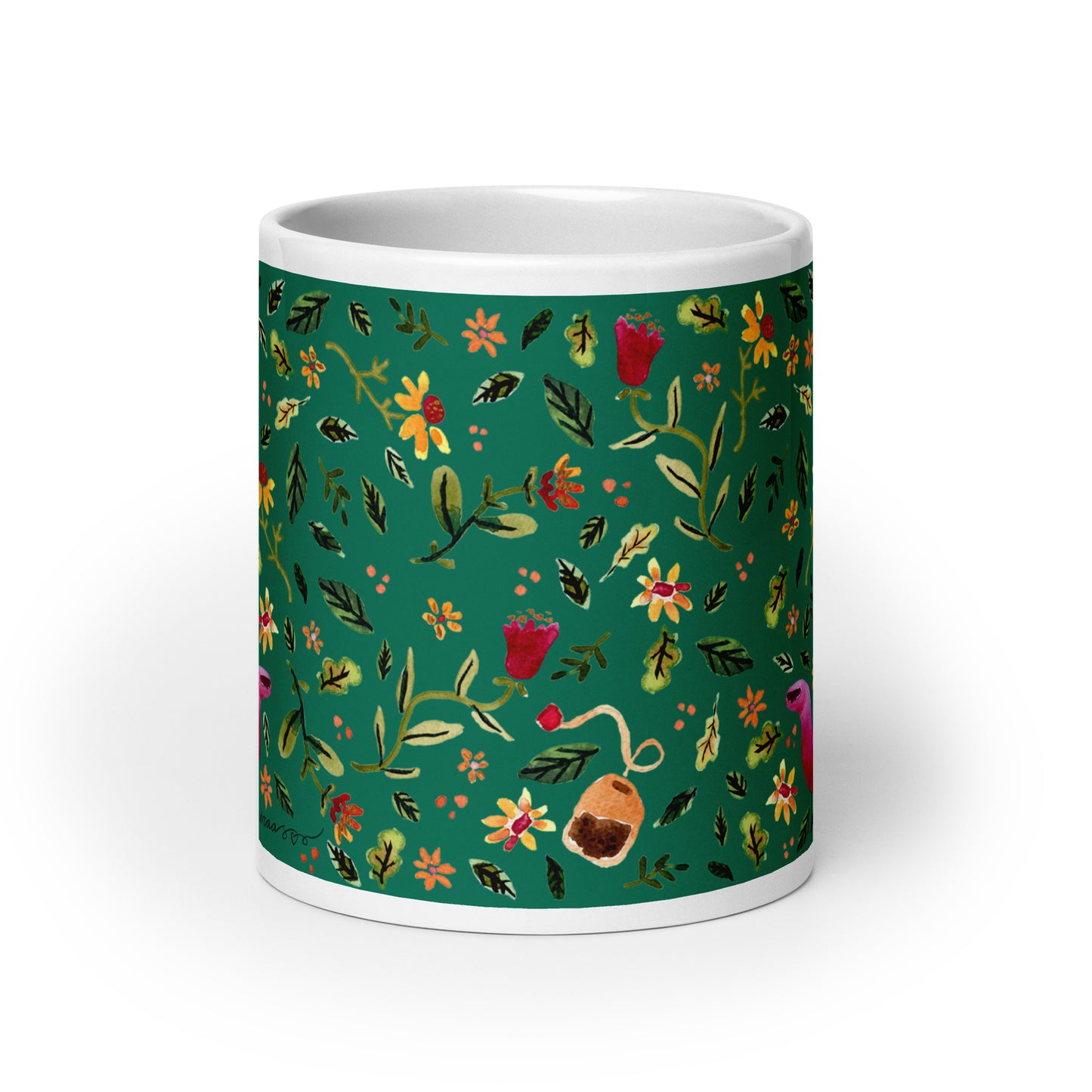 White glossy mug - Cozy Autumn Tea Dark Green