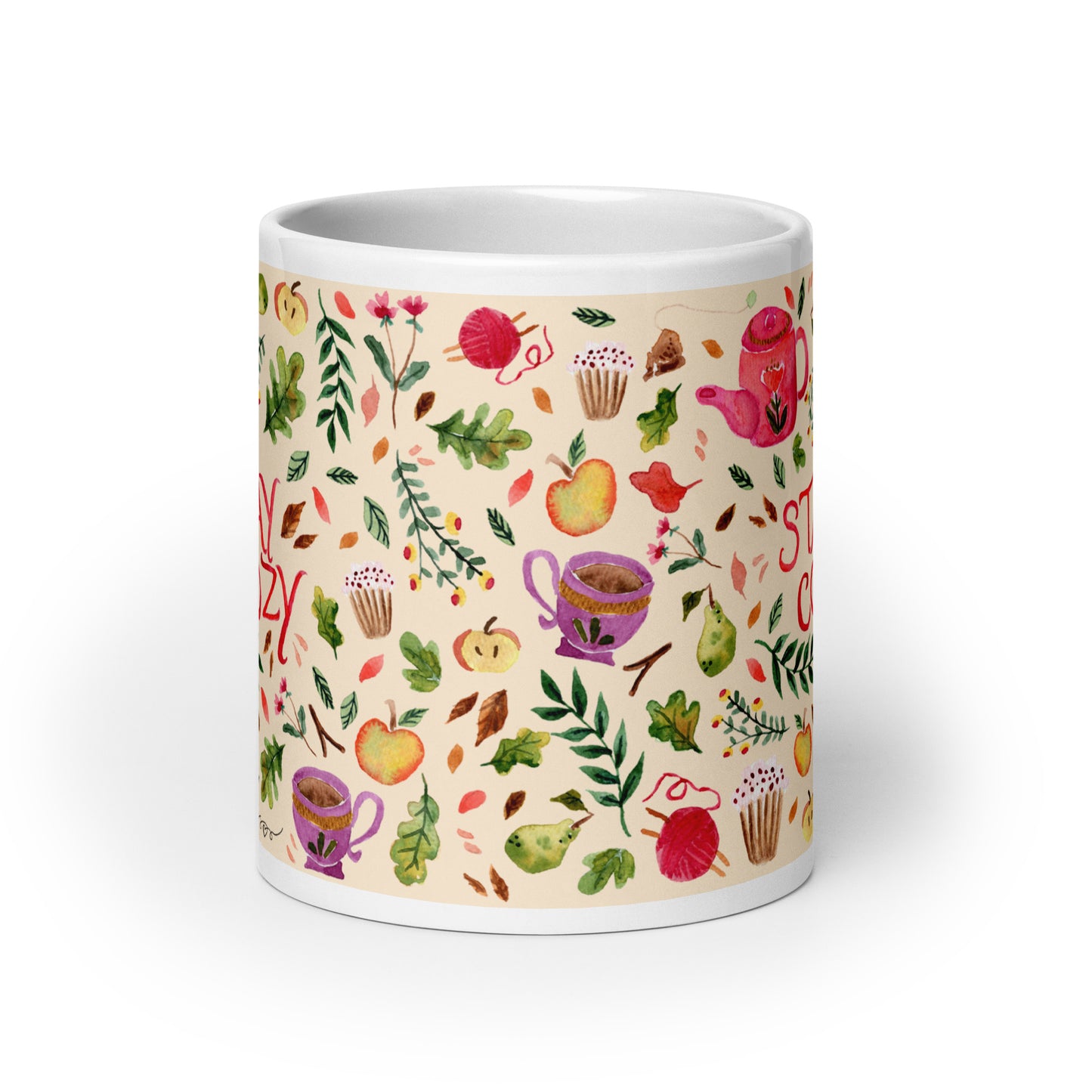 White glossy mug - Stay Cozy Autumn Light Cream