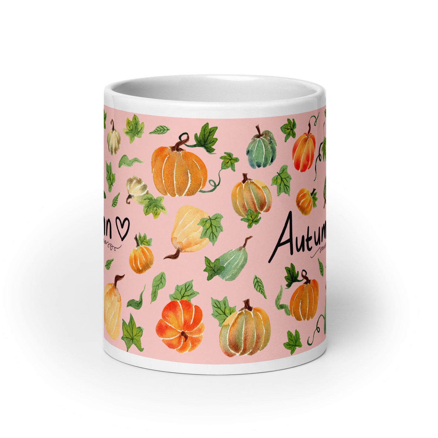 White glossy mug - Autumn Pumpkins Pink