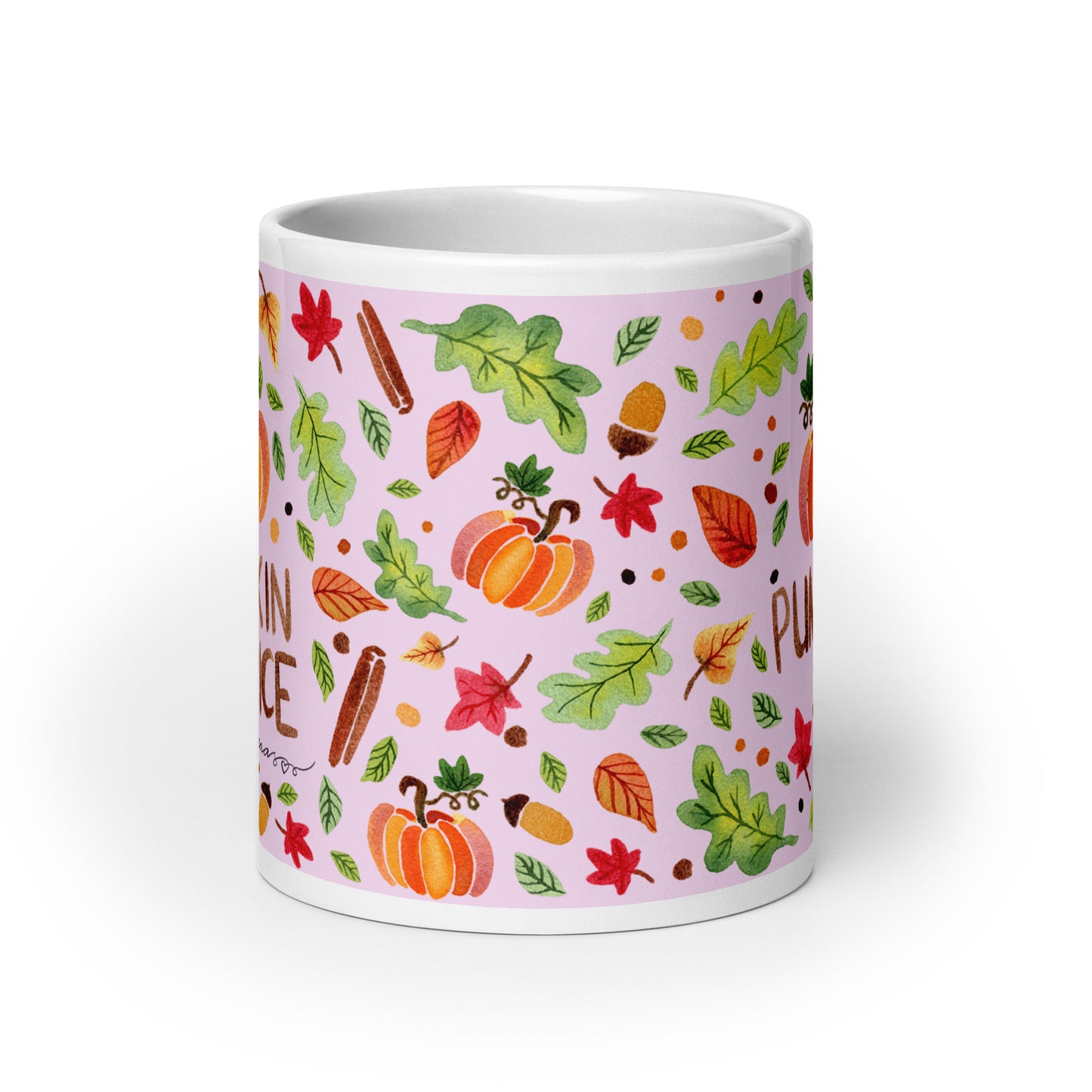 White glossy mug - Pink Autumn Pumpkin Spice