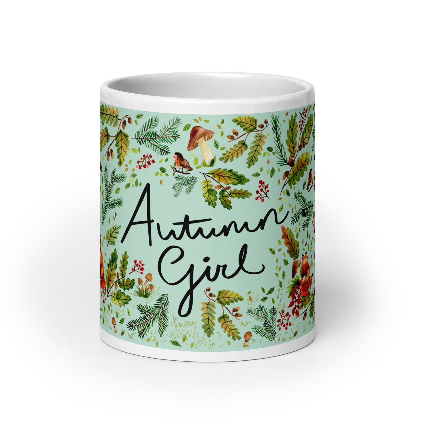 White glossy mug - Autumn Girl - Green