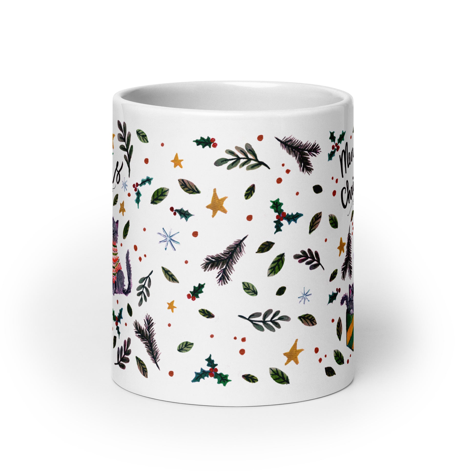 🎄 Meowy Christmas Cat Mug – Whimsical Watercolor Cats in Christmas Sweaters & Gift Boxes 😺🎁✨ Glossy Ceramic Holiday Mug - SANDRAAS