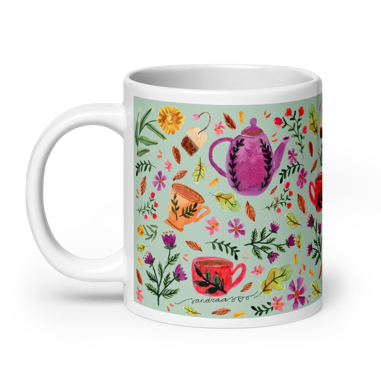 White glossy mug - Cozy Autumn Tea Green