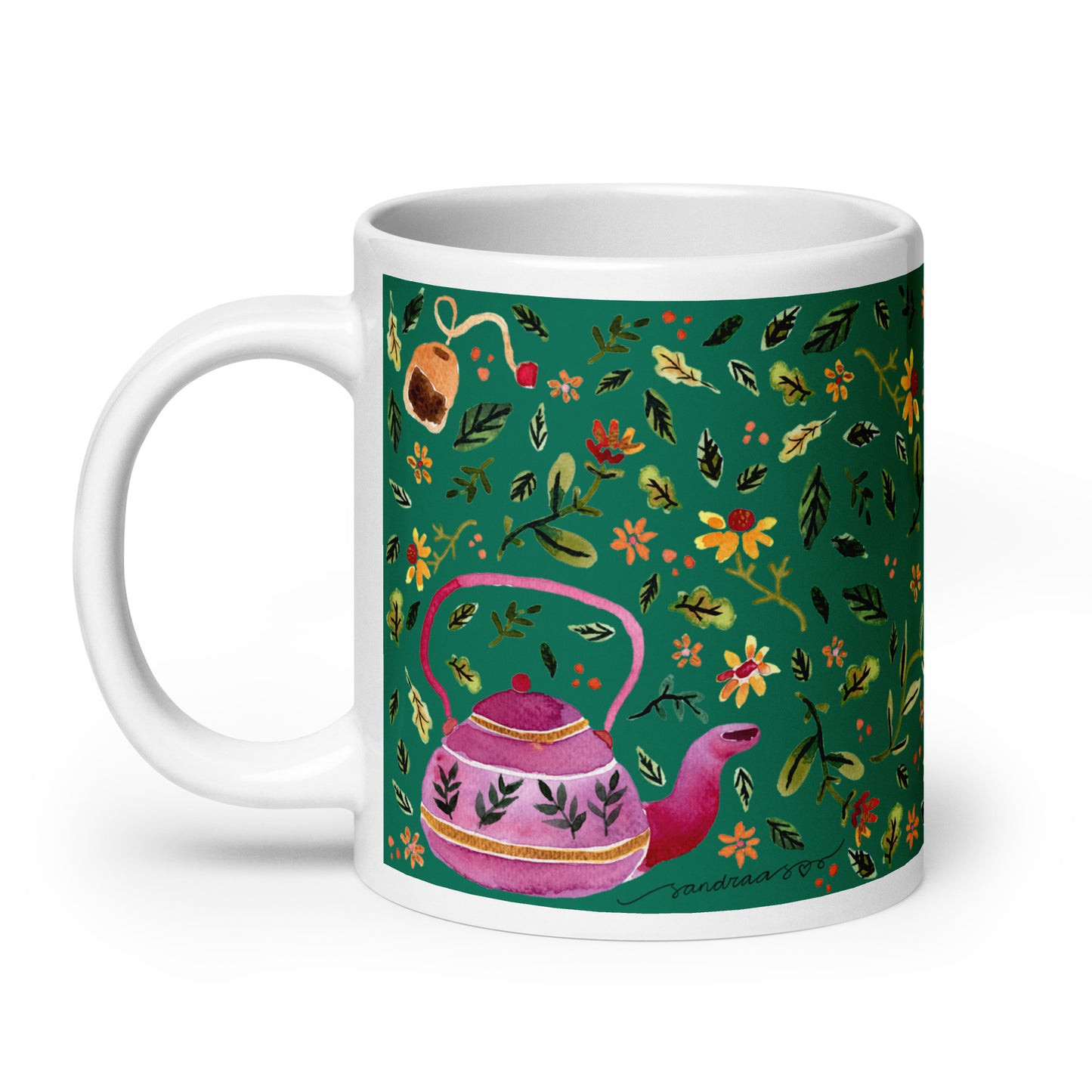 White glossy mug - Cozy Autumn Tea Dark Green