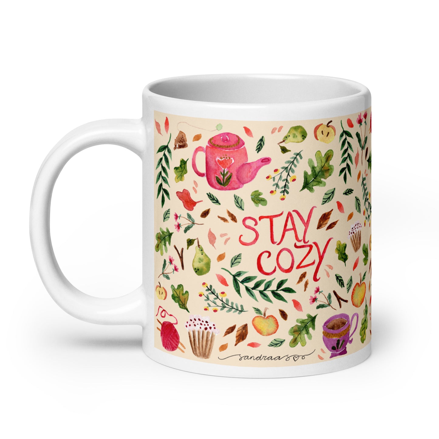 White glossy mug - Stay Cozy Autumn Light Cream