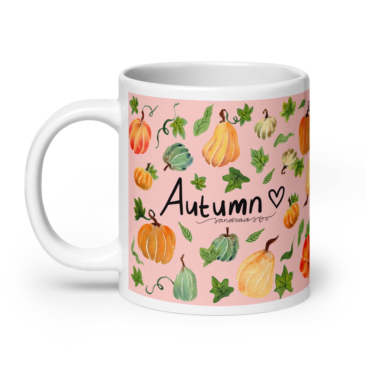 White glossy mug - Autumn Pumpkins Pink