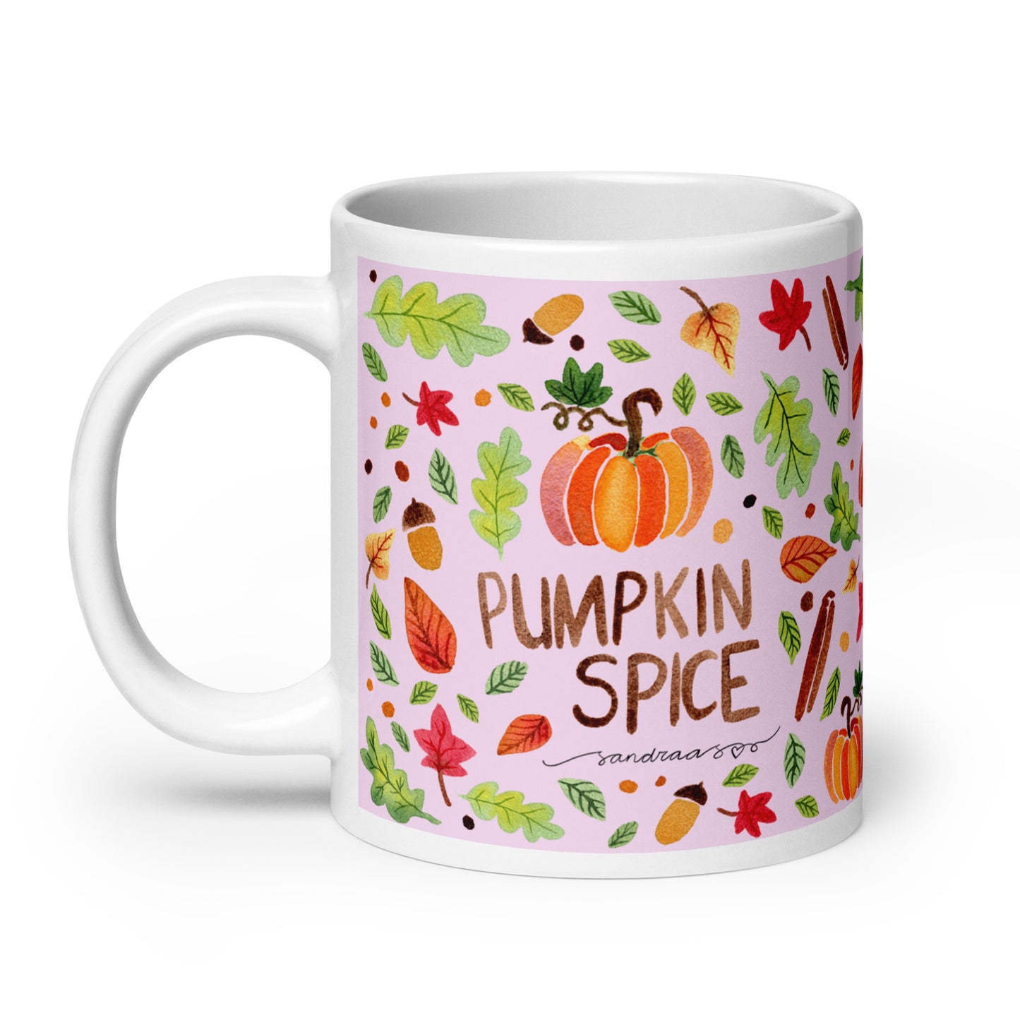 White glossy mug - Pink Autumn Pumpkin Spice