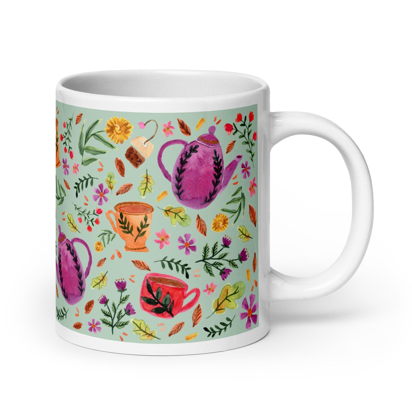 White glossy mug - Cozy Autumn Tea Green