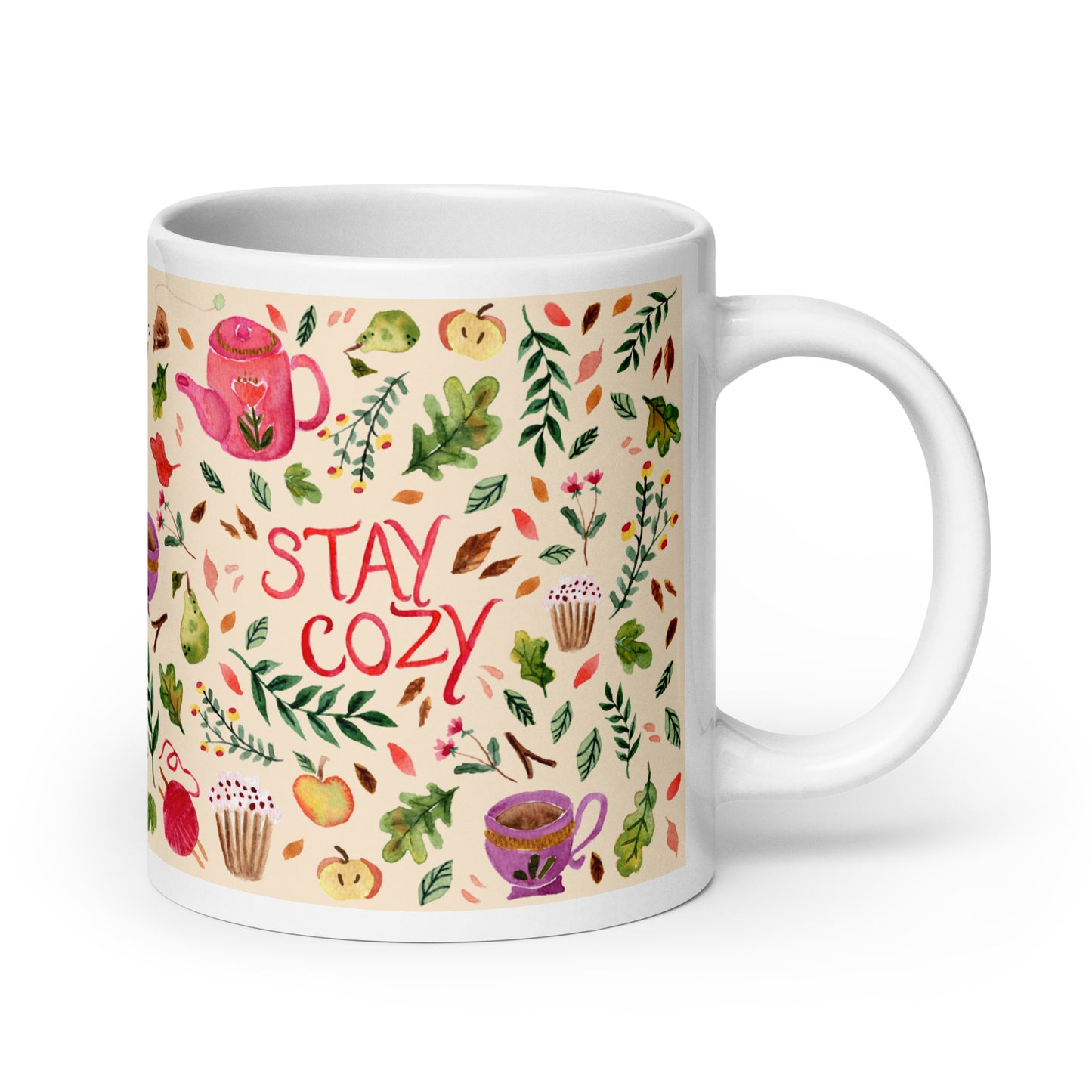 White glossy mug - Stay Cozy Autumn Light Cream