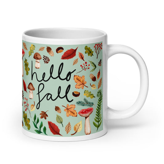 White glossy mug - Hello Fall Green