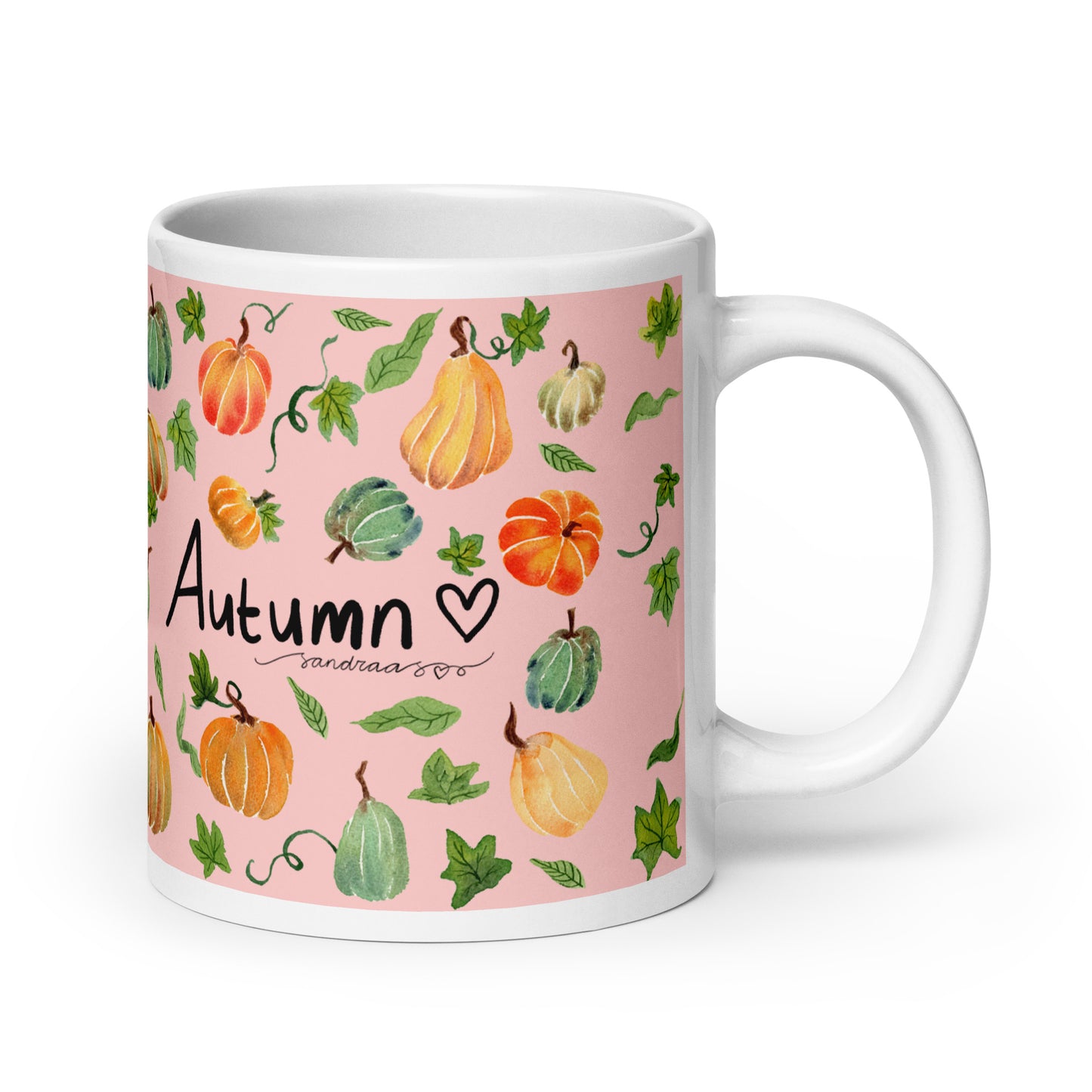 White glossy mug - Autumn Pumpkins Pink