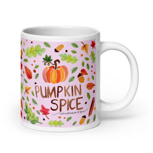 White glossy mug - Pink Autumn Pumpkin Spice