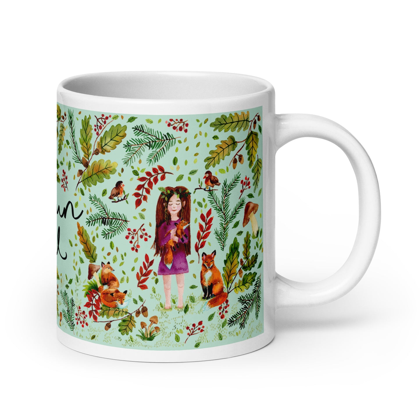 White glossy mug - Autumn Girl - Green