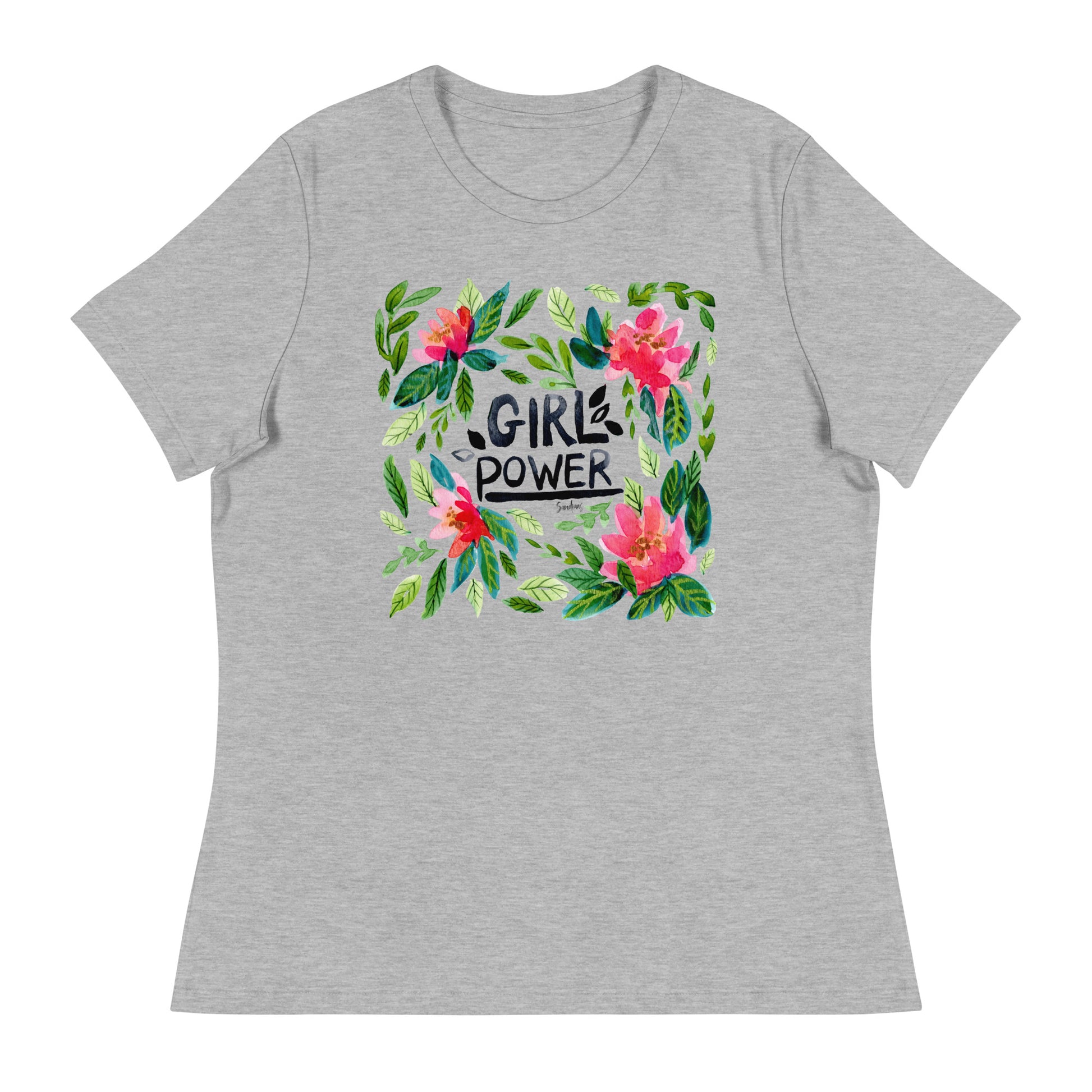 Women's Relaxed T-Shirt – Girl Power 🌸 | Watercolor Floral Inspiration Tee - SANDRAAS